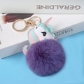 Cute unicorn pompom keychain with purple plush fur and gold ring on books - 8cm Standard Unicorn / Matching -- Silver Figure-eight Lobster Buckle