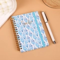 A6 spiral notebook with blue-purple geometric watercolor cover and elastic band closure - Dark Blue Triangle