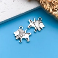 Set of two vintage silver lion head charms for DIY jewelry making on blue background - Lion 16x16.5mm