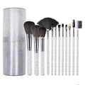 Detail of 12pcs makeup brushes and storage bucket with sparkling silver glitter finish - 12Pcs With Cylinder Tube / Silver