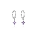 Pendientes de aro en plata de ley S925 con colgante floral de circonitas púrpuras - Plata 925 / Platino Piedra Morada