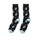 Makro-Detail von gestrickten Astronauten- und Planetenmustern auf blauen Baumwollsocken - Einheitsgröße / Astronaut Weltraum Thema (A558)