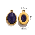 Oval gold-plated stainless steel pendant with blue natural stone for DIY jewelry making - Large-Dark Blue