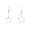 Detailed view of silver hollow star drop earrings featuring classic fish hook style - Hollow Star Drop Earrings (S292)
