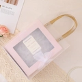 Pink square gift box with window, frosted PVC tote bag and white organza ribbon bow - Pink Set (Ribbon/Card/Bag/Raffia)