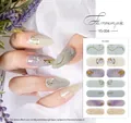 Detailed macro view of YS-004 nail stickers with marble texture, gold foil and glitter design - YS-004 (Purple Gold Foil Marble)