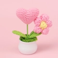 Handmade pink crochet flower pot with heart and white ceramic base for desk decor - Pink