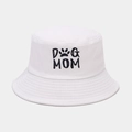 Cappello a secchiello in tela bianca con ricamo nero Dog Mom e impronta di zampa - M (56-58cm) / Bianco