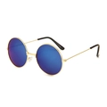 Retro round sunglasses with gold metal frame and blue-purple gradient mirror lenses - Gold Frame Ice Blue Mirrored