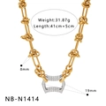 Technical view of gold chunky chain necklace with crystal pavé link and size dimensions - Geometric Knot U-Shaped Buckle Zirconia Necklace (NB-N1414)