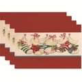 Set of 4 Christmas placemats with festive red border and colorful holiday sock patterns - Style 35