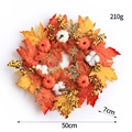 50cm Autumn Halloween wreath with pumpkins, maple leaves and cotton for front door - Halloween Wreath Style K