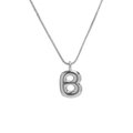 Chubby silver balloon initial B pendant necklace with polished metal box chain - Necklace B