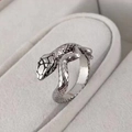 Vintage silver snake-shaped open ring with detailed scale texture on jewelry display - Adjustable Open / Style 36 (Antique Silver Simulation Snake)