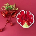Detail of hand-knitted pet Christmas collar with white snowflakes and green bell - Size S (1-3kg) / Christmas Yellow Bell Snowflake