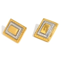 Geometric stacked frame earrings in 18K gold and silver tones with hammered texture - Two-Tone Picture Frame Stud Earrings