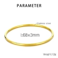 Detailed specs of the 18K gold plated stainless steel 68mm bangle with size and weight - 68*3mm / Gold