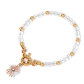 Perlenarmband mit 4mm klaren Steinen, goldenem Herzanhänger und OT-Verschluss für Damen - Hohlmetall-Herzanhänger/Dekorativer Großer Ring / Weiß