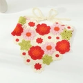 Handmade crochet floral bandana with red, pink, and white daisy patterns and cream ties - Red Pink White Green Patchwork Floral