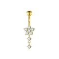 Golden flower belly button ring with sparkling white cubic zirconia and dangle charm - Gold Plum Blossom