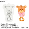 Teddy bear rattle silicone mold for fondant, 9x6x2cm size with pink bow detail - 2# Rattle Bear / Gray