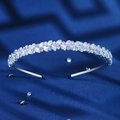 Silver luxury headband featuring sparkling zircon crystals on dark blue velvet - Silver TS-J3107S
