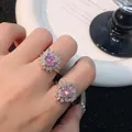 Elegant silver ring with heart-shaped pink zircon and marquise-cut crystal petals - Sunflower Heart Pink Diamond Halo Ring (J0769B)