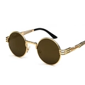Retro steampunk round metal sunglasses with gold carved frame and brown lenses - Gold Frame Gold Mirror C3