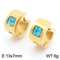 Pendientes de aro dorados minimalistas con circón azul cuadrado para mujer y hombre - Dorado Con Circonita Azul Cielo(KE118312-TGD)