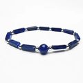 Minimalist natural amethyst square bead bracelet with silver spacers on white background - Lapis Lazuli