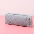 Cute high-capacity light grey plush pencil case with elegant rose gold zipper detail - Plush Octagonal / Gray