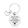 Porte-clés en acier inoxydable argenté pour sœur avec pendentif cœur et gravure - Style de plaque ronde commémorative de promotion Auntie (JR29)