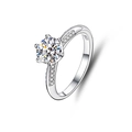 Detail view of S925 sterling silver ring with six-prong moissanite and side accents - Adjustable Open / Six-Prong Side Stone Design (FDJZ-012)