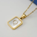 18K gold plated necklace with rectangular white shell pendant and hollow crescent moon - Gold Letter Q
