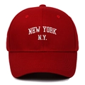 Classic wine red cotton baseball cap with white New York embroidery and curved brim - Adjustable / Burgundy
