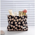Borsa cosmetica in velluto a coste nero con motivi floreali e chiusura a zip - Nero
