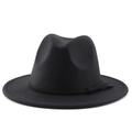 Close-up of black felt fedora hat featuring a woven decorative band and stylish tassels - M (56-58cm) / Black
