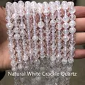 Natural white crackle crystal beads for DIY jewelry making shown in long strands - Natural White Crystal With Bursting Patterns / 10mm approx 37pcs