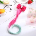 Hot pink bow hair clip with 30cm pink and mint green gradient hair extensions for girls - Rose Red Gradient Green