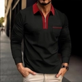Men's slim long sleeve polo shirt in black and red contrast with zipper and pocket - Black/Red