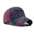 Detail of vintage washed baseball cap with New York embroidery and shark brim graphic - Adjustable / Washed Navy