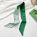Green and white polka dot silk narrow scarf for women hair and bag decoration - Polka Dot Green