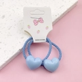 Pair of light blue elastic hair ropes with heart-shaped resin charms on card - Blue (1 Pair)