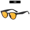 Retro black thick frame sunglasses with bright orange lenses and silver rivets - Black Frame Orange Lens