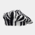 Boina de moda para mujer en piel sintética con estampado de cebra blanco y negro para invierno - Talla única / Rayas Blancas y Negras
