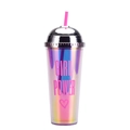 24oz rainbow gradient straw cup with chrome dome lid and pink Girl Power design - Style B/Pink Girl Power