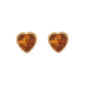 Pendientes de corazón dorados con resina marrón y elegante textura de metal trenzado - Estilo Corazón (E559) / Café/Marrón