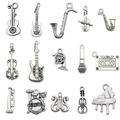 Set of 15 silver musical instrument charms including guitar and piano for DIY jewelry - Musical Instrument 15-Piece Mixed Series