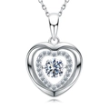 Elegant silver S925 necklace with a double heart pendant featuring shimmering zircon stones - Heart Dancing Necklace