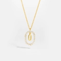 Detail of 18K gold S925 silver necklace with diamond oval frame and letter O pendant - Letter O